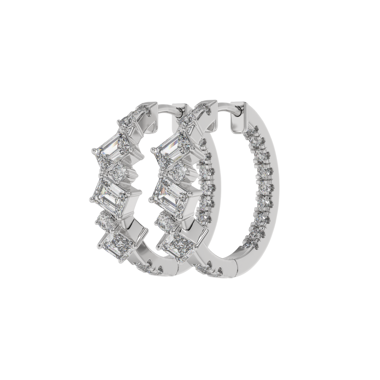 Geometric Emerald Diamond Hoop Earrings Caratlink
