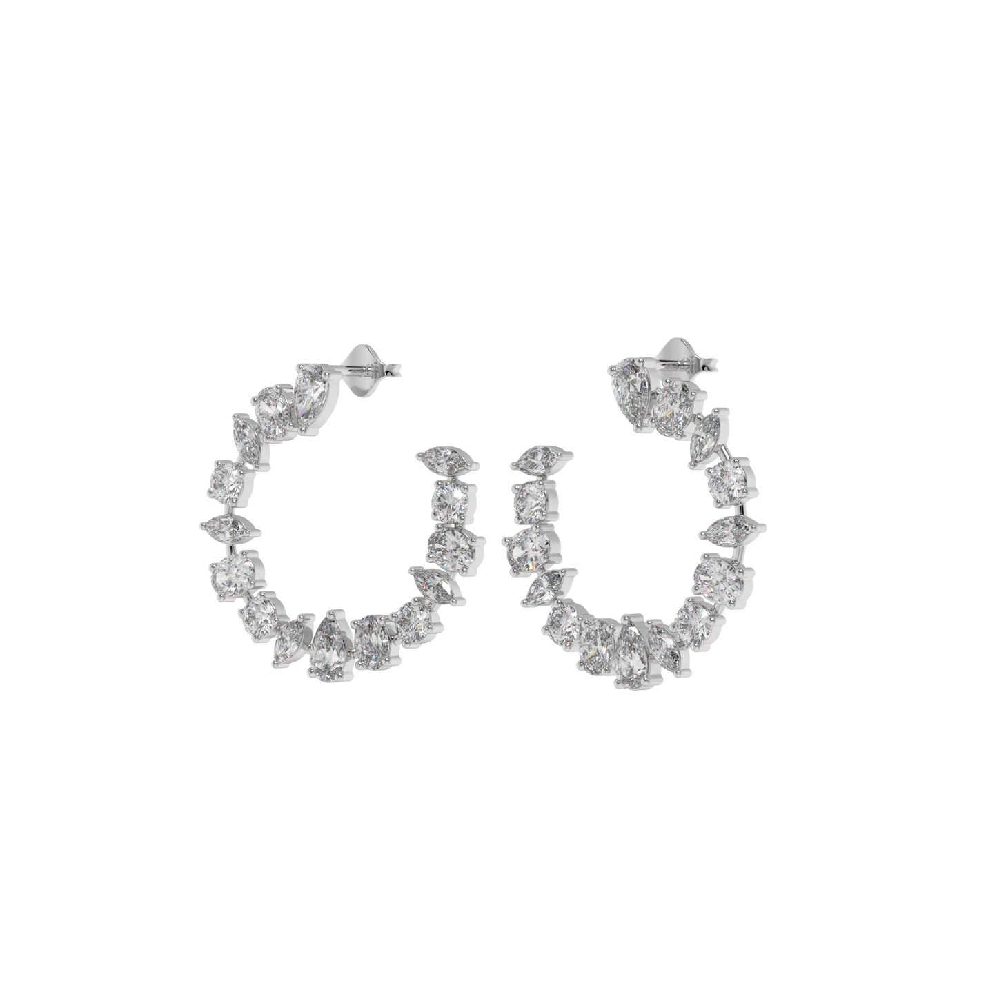 Multi-Shape Diamond Crescent Hoop Earrings Caratlink