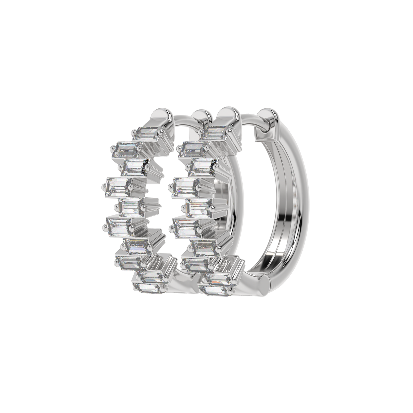 Architectural Baguette Diamond Hoop Earrings Caratlink