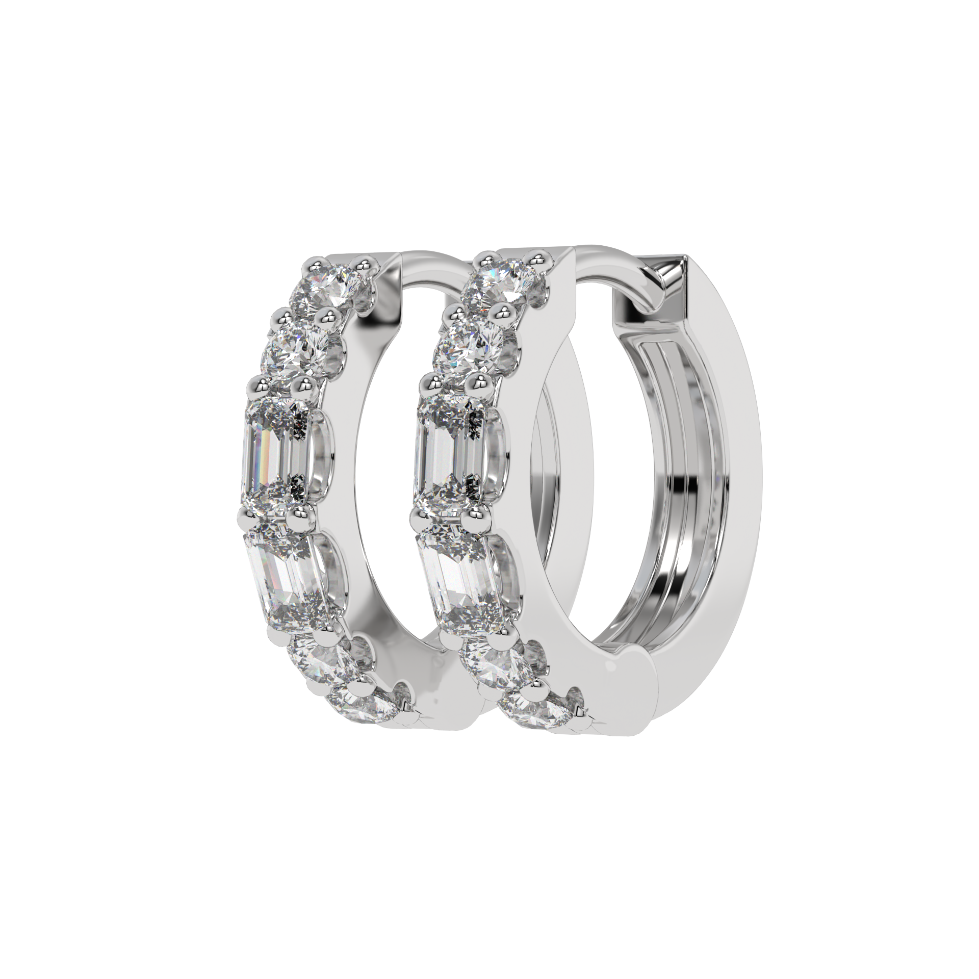 Emerald and Round Diamond Hoop Earrings CaratLink