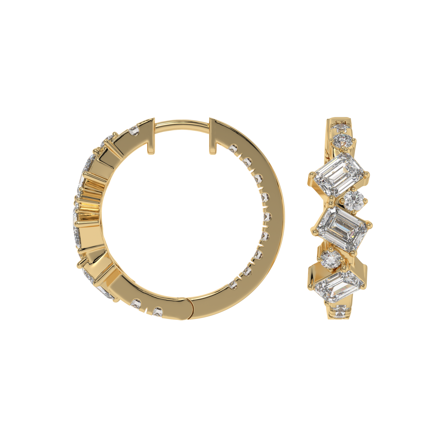 Geometric Emerald Diamond Hoop Earrings Caratlink