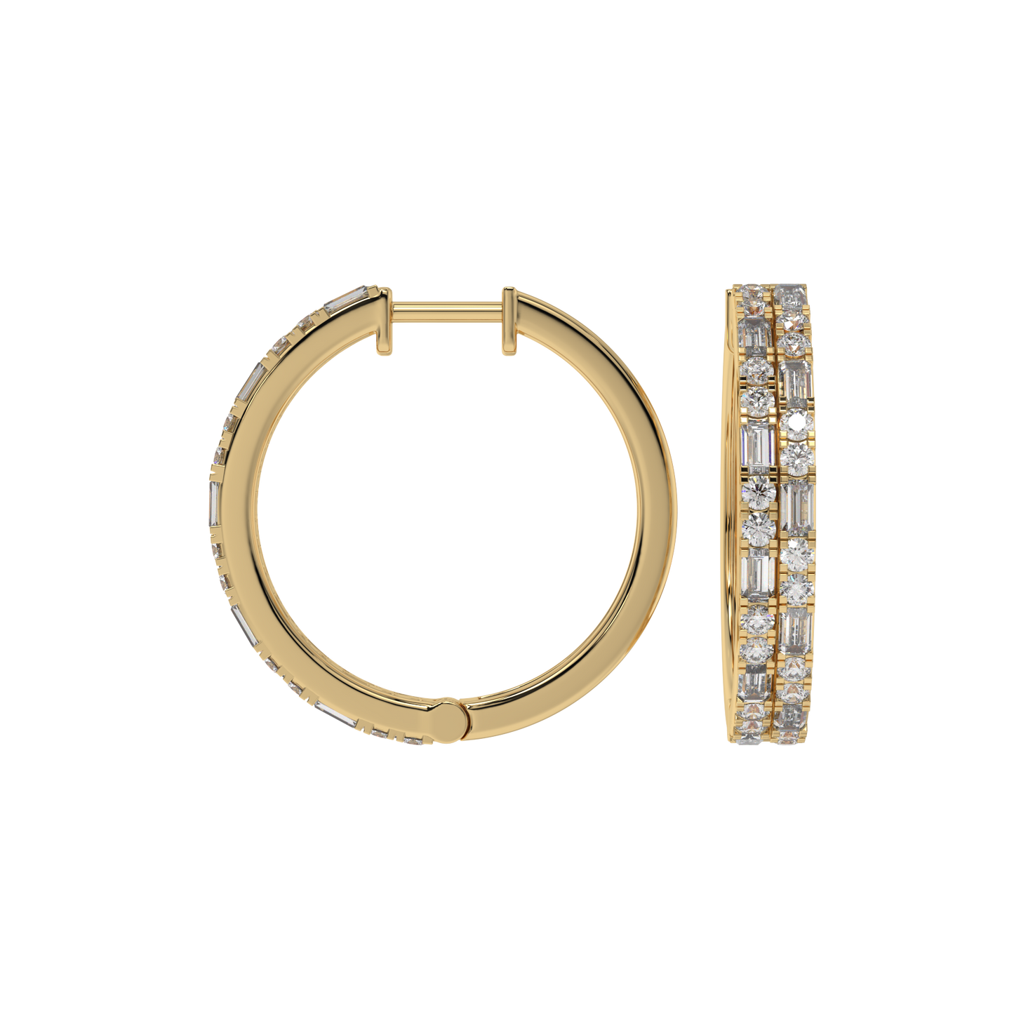 Luxe Baguette & Round Diamond Hoops Caratlink
