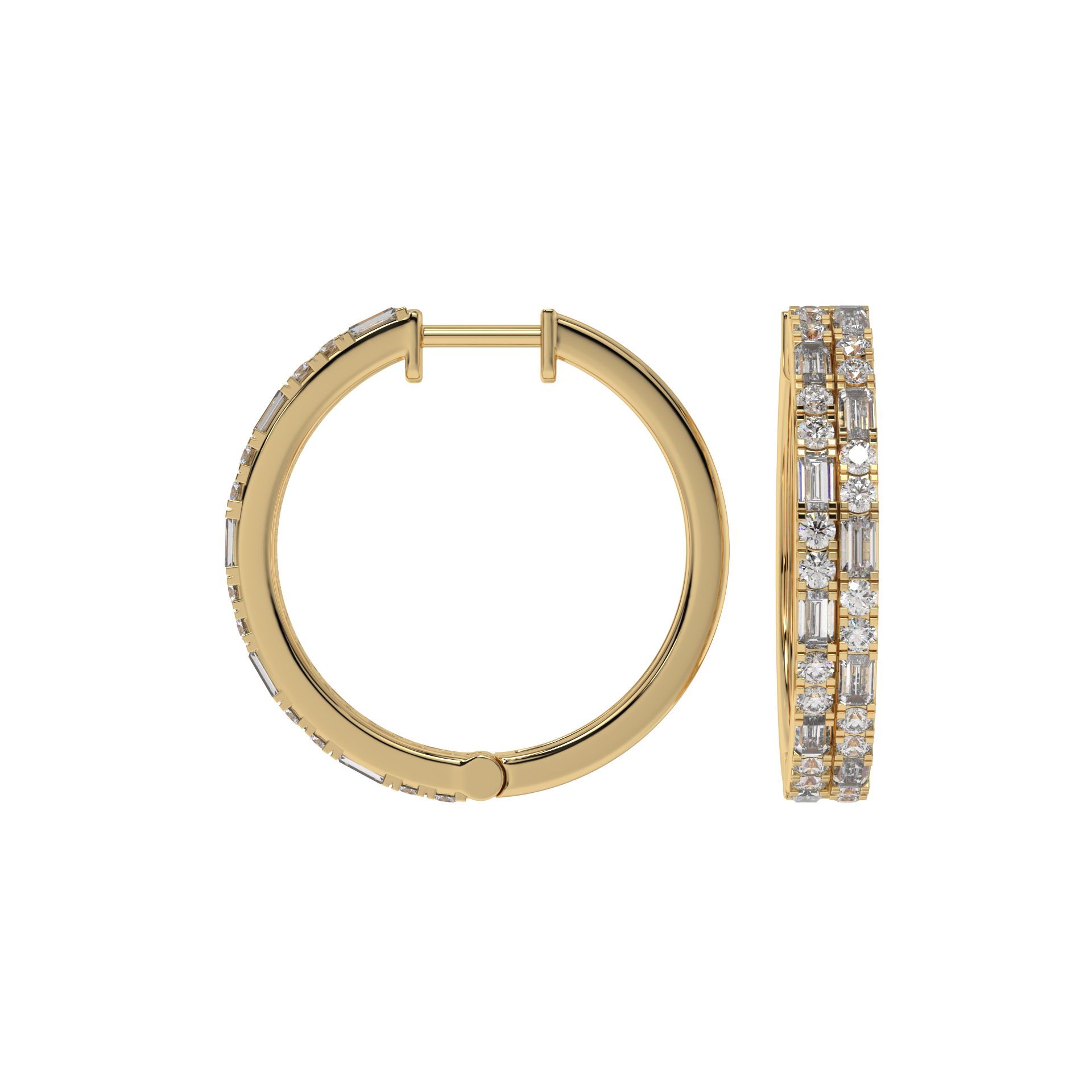 Luxe Baguette & Round Diamond Hoops Caratlink