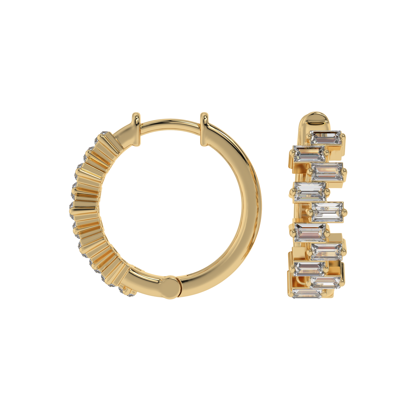 Architectural Baguette Diamond Hoop Earrings Caratlink