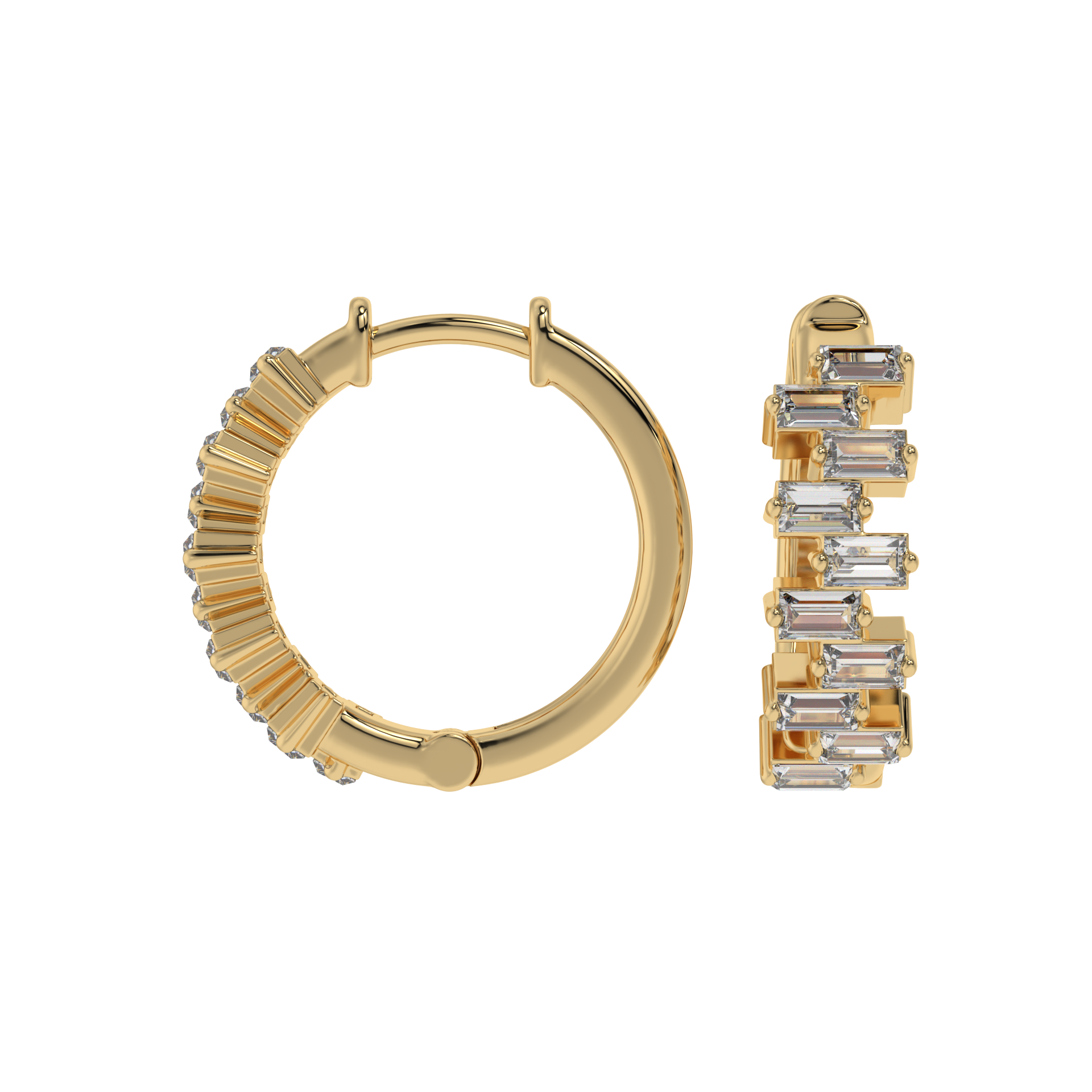 Architectural Baguette Diamond Hoop Earrings Caratlink