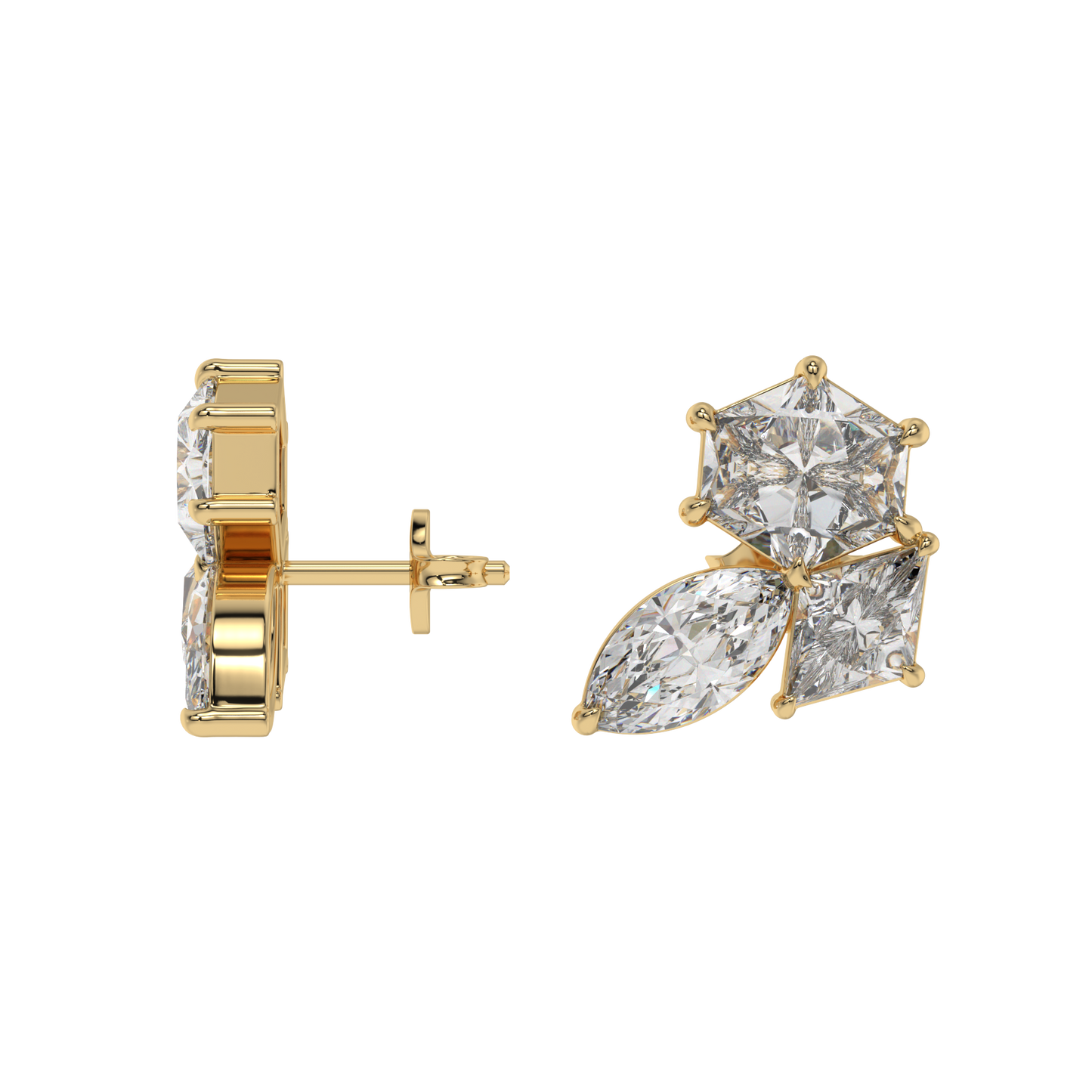 Hexa-Lozenge Diamond Stud Earrings Caratlink