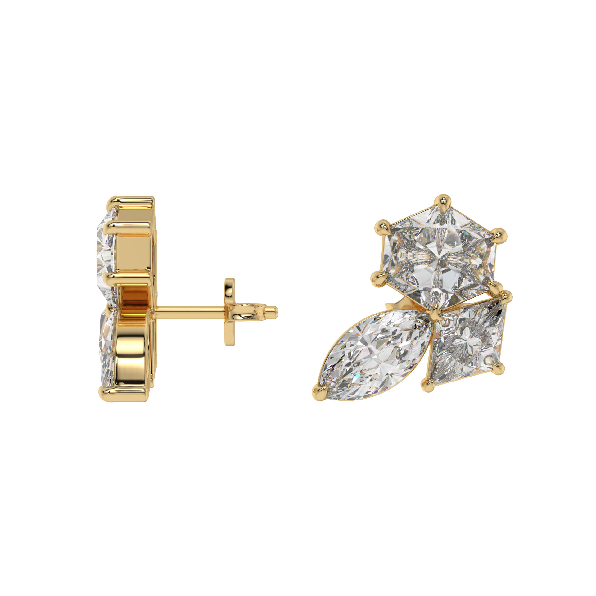Hexa-Lozenge Diamond Stud Earrings Caratlink
