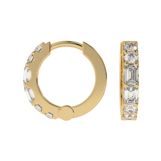 Emerald and Round Diamond Hoop Earrings