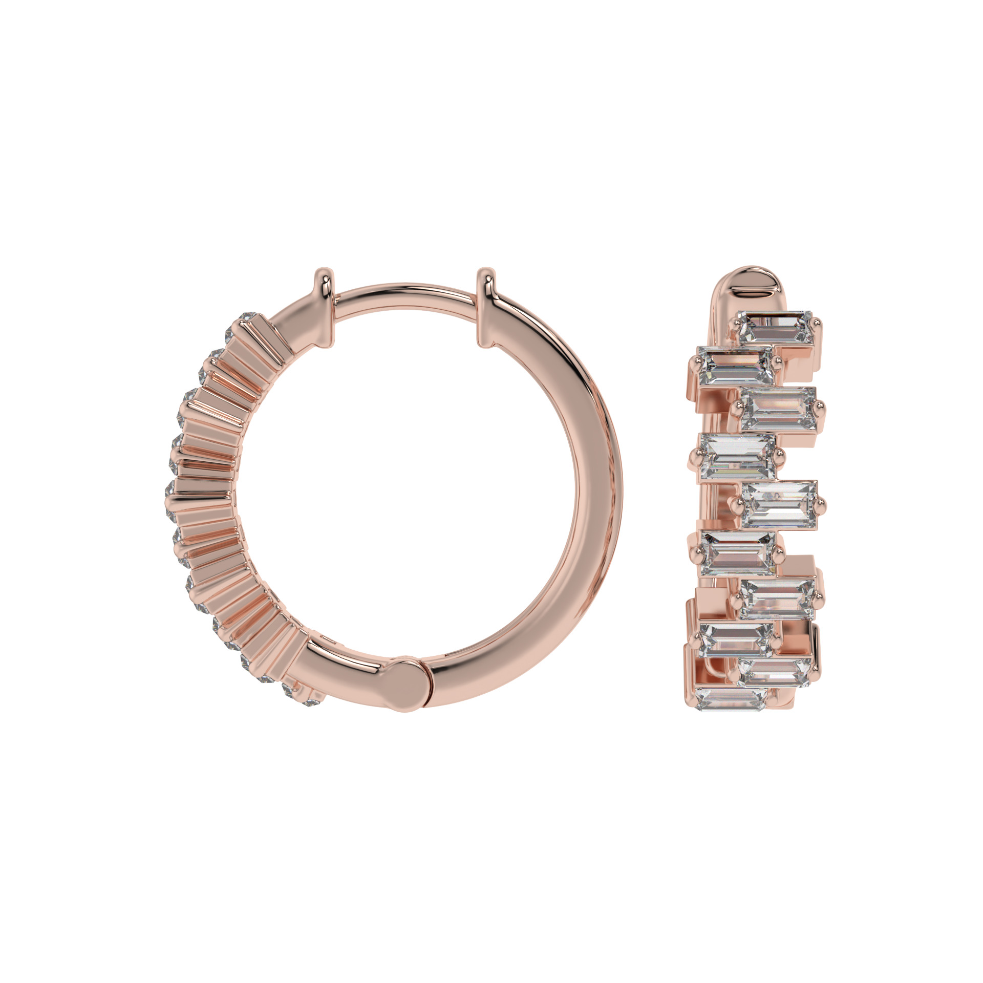Architectural Baguette Diamond Hoop Earrings Caratlink