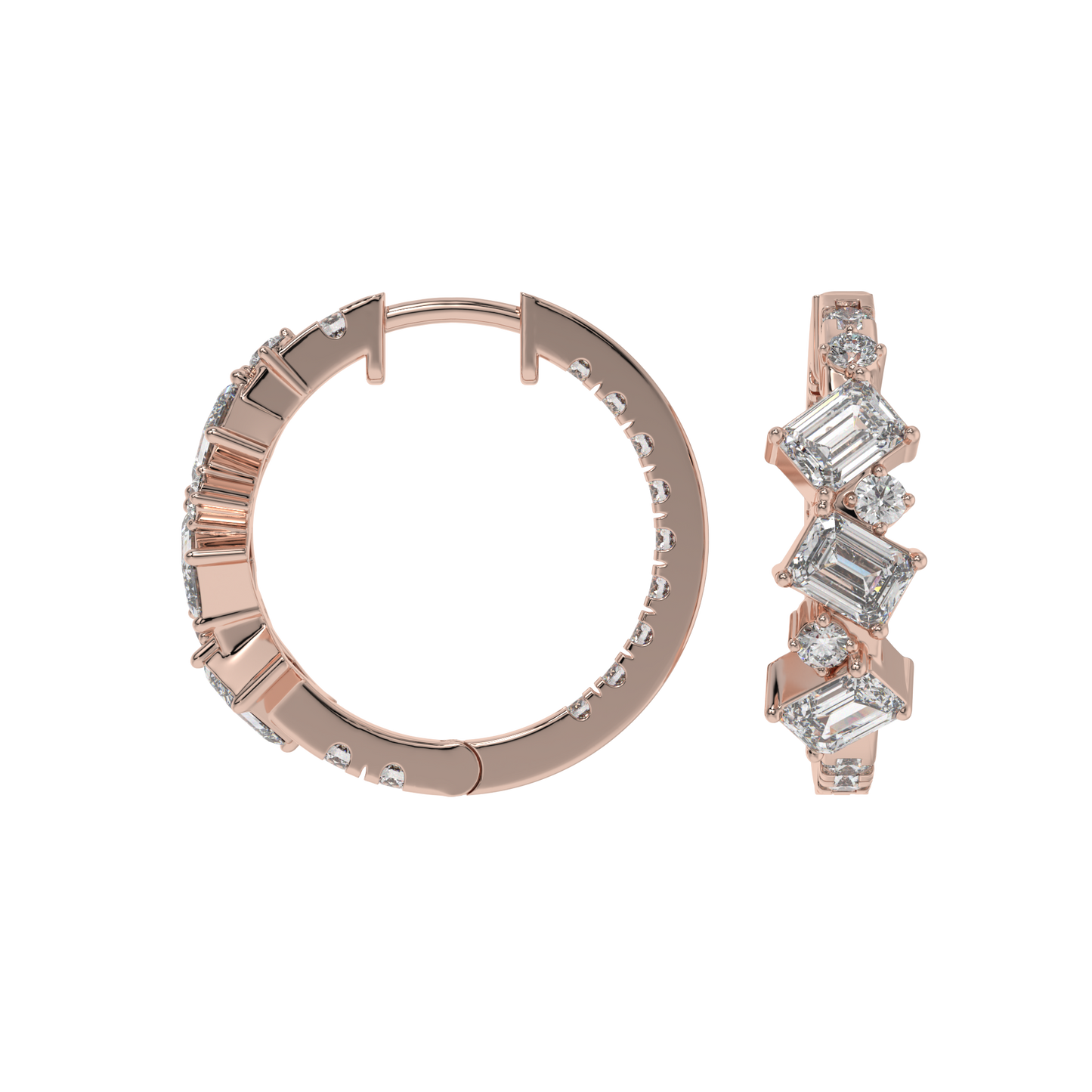 Geometric Emerald Diamond Hoop Earrings Caratlink