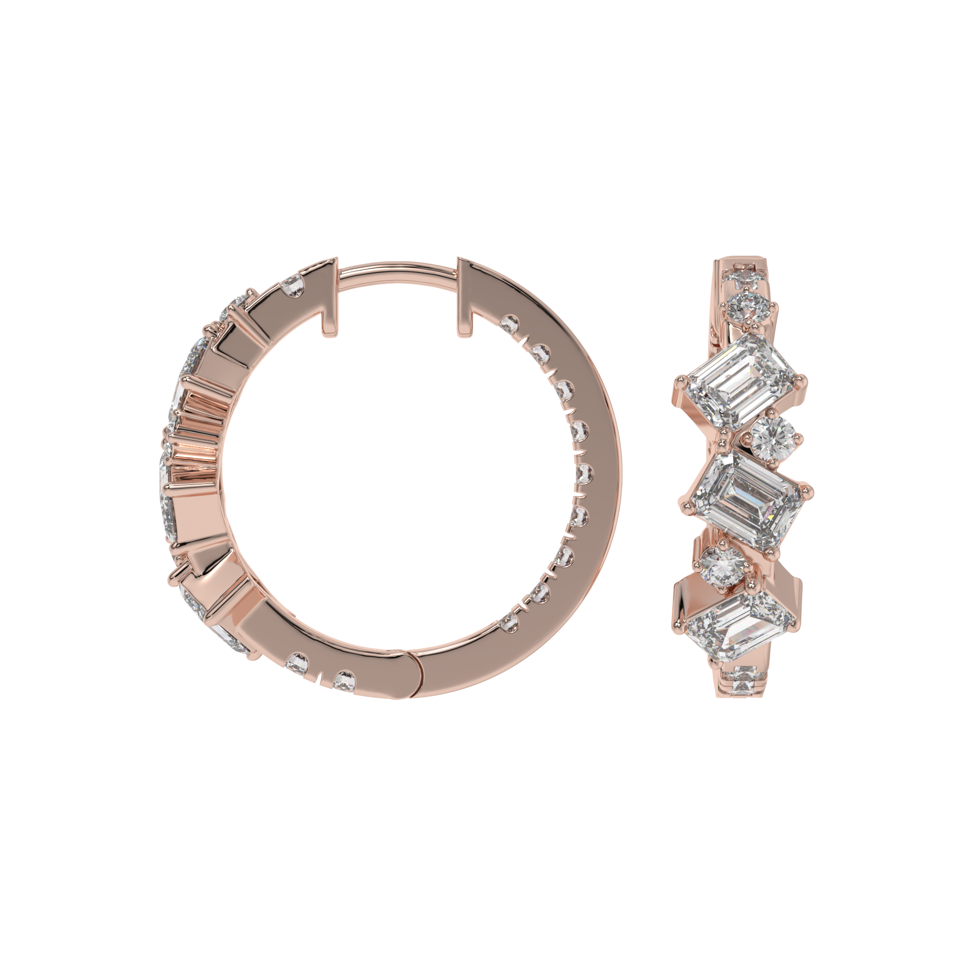 Geometric Emerald Diamond Hoop Earrings Caratlink