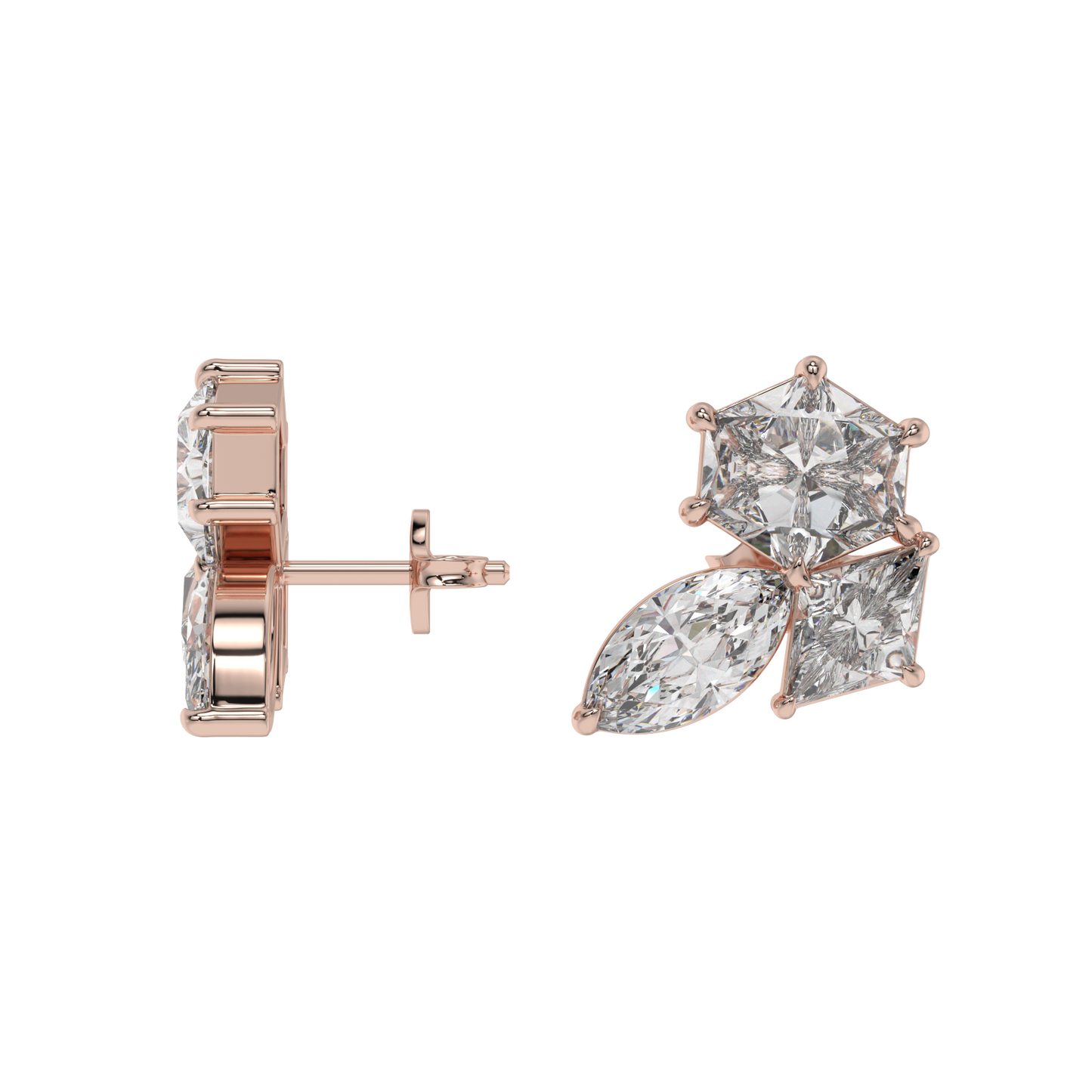 Hexa-Lozenge Diamond Stud Earrings Caratlink