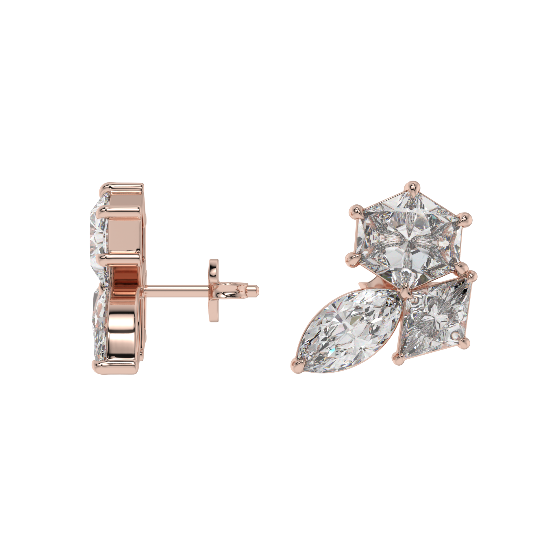 Hexa-Lozenge Diamond Stud Earrings Caratlink