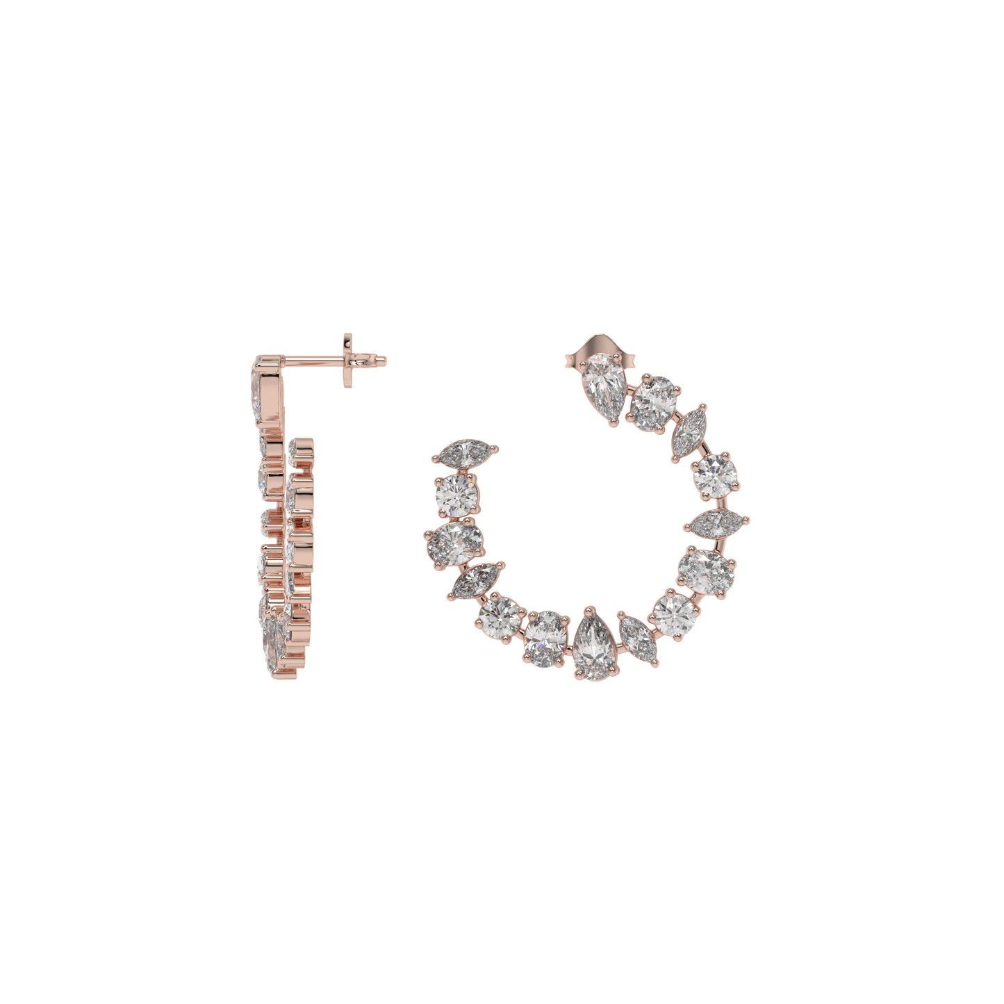 Multi-Shape Diamond Crescent Hoop Earrings Caratlink