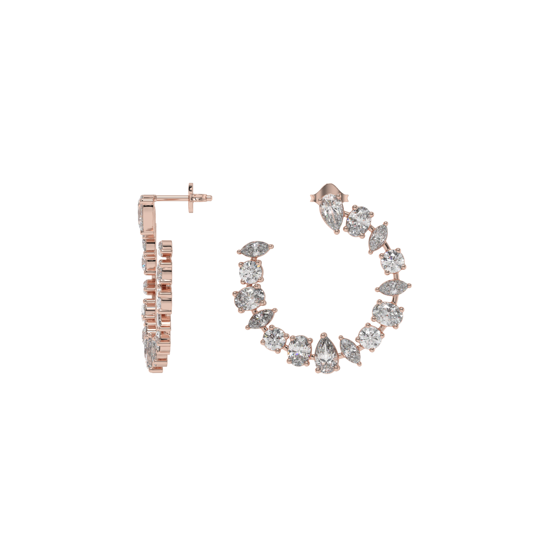 Multi-Shape Diamond Crescent Hoop Earrings Caratlink