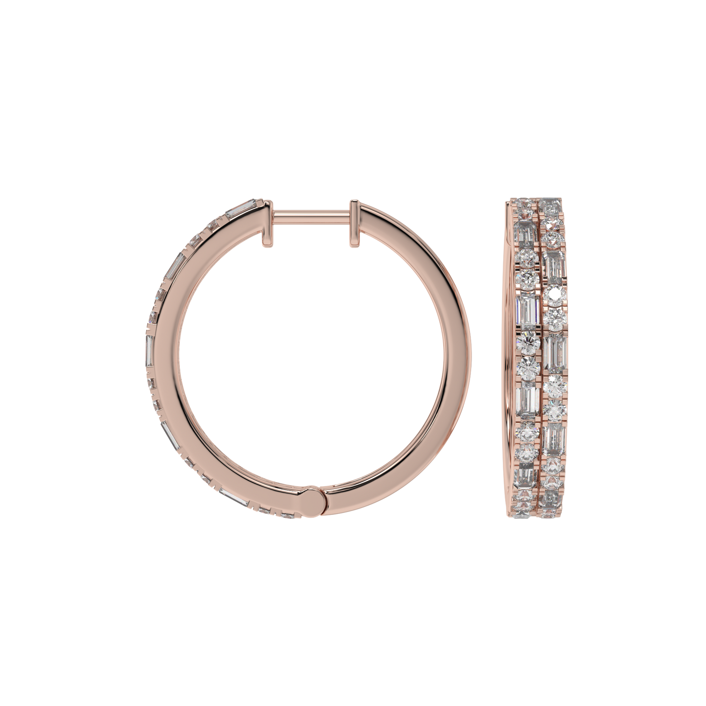 Luxe Baguette & Round Diamond Hoops Caratlink