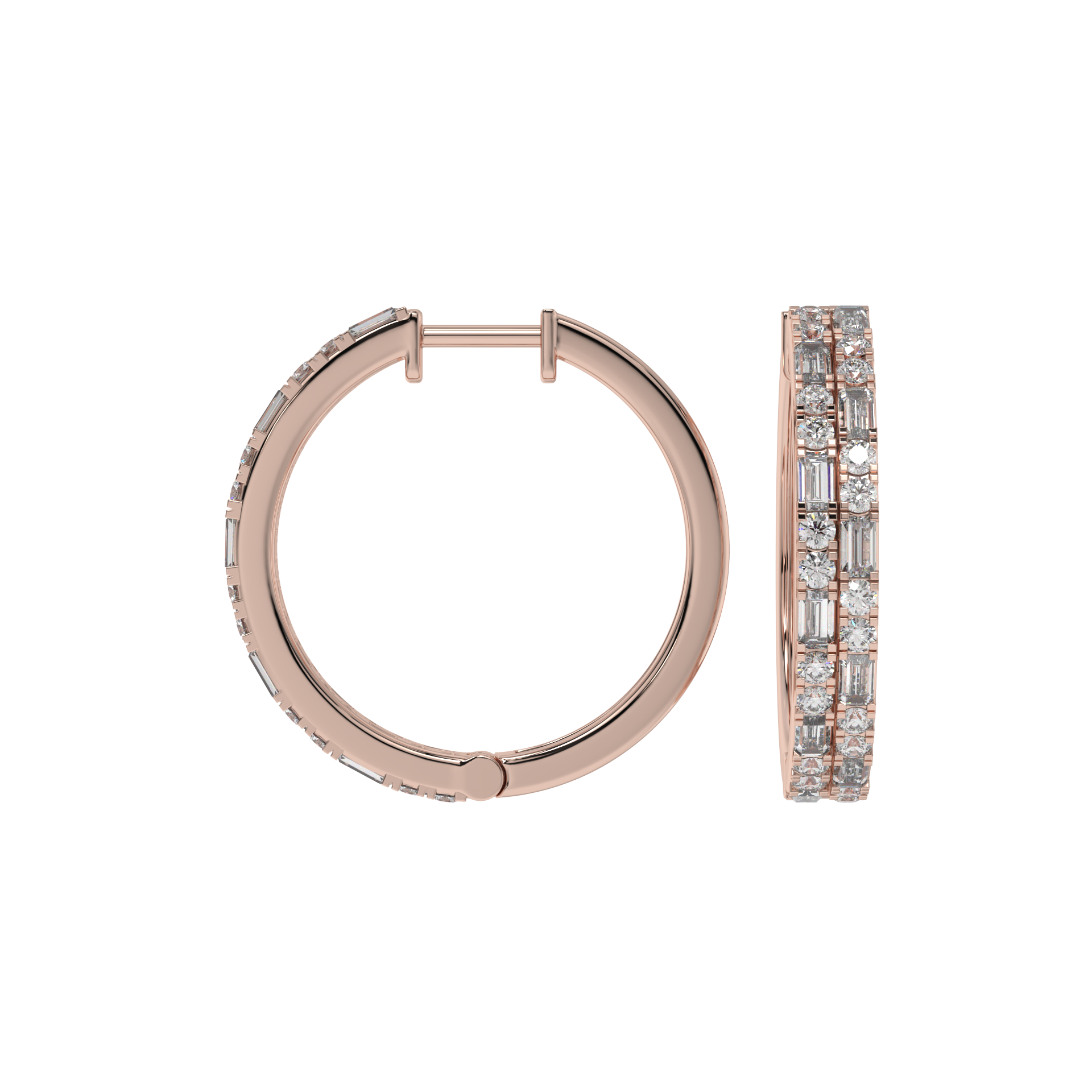 Luxe Baguette & Round Diamond Hoops Caratlink
