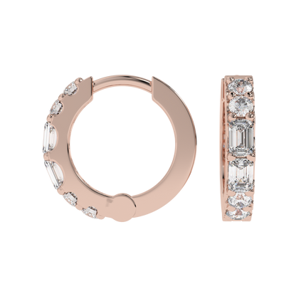 Emerald and Round Diamond Hoop Earrings
