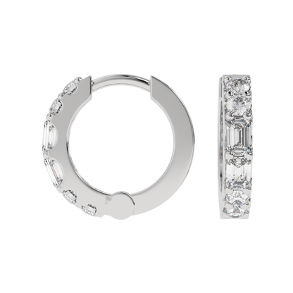 Emerald and Round Diamond Hoop Earrings