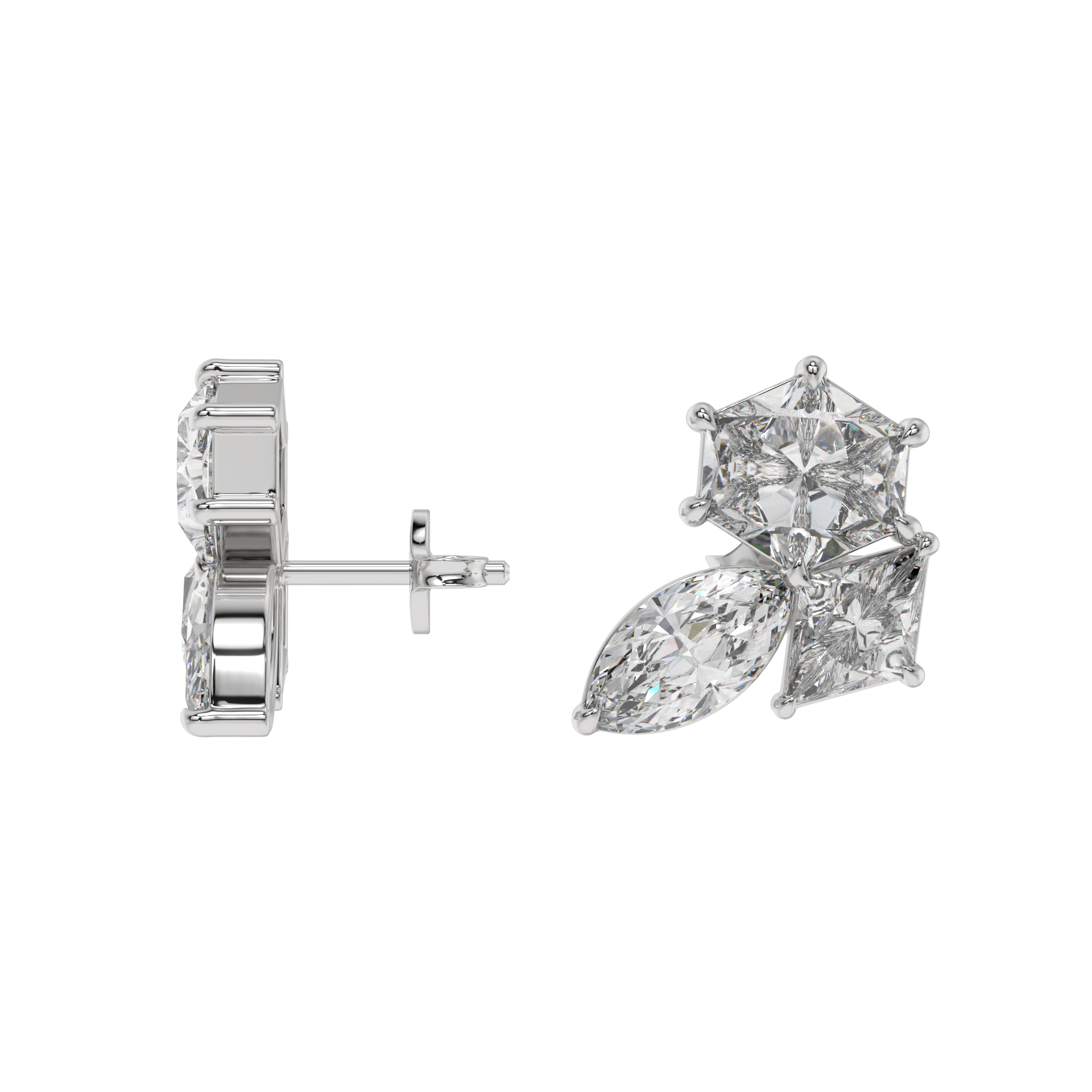 Hexa-Lozenge Diamond Stud Earrings Caratlink