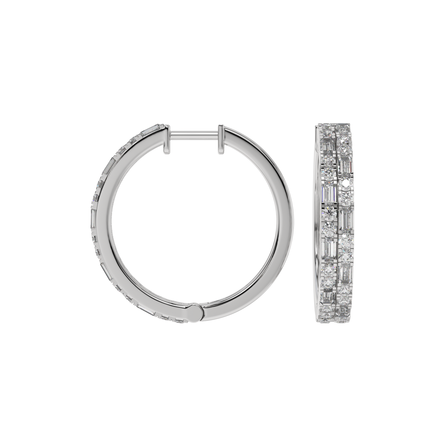 Luxe Baguette & Round Diamond Hoops Caratlink