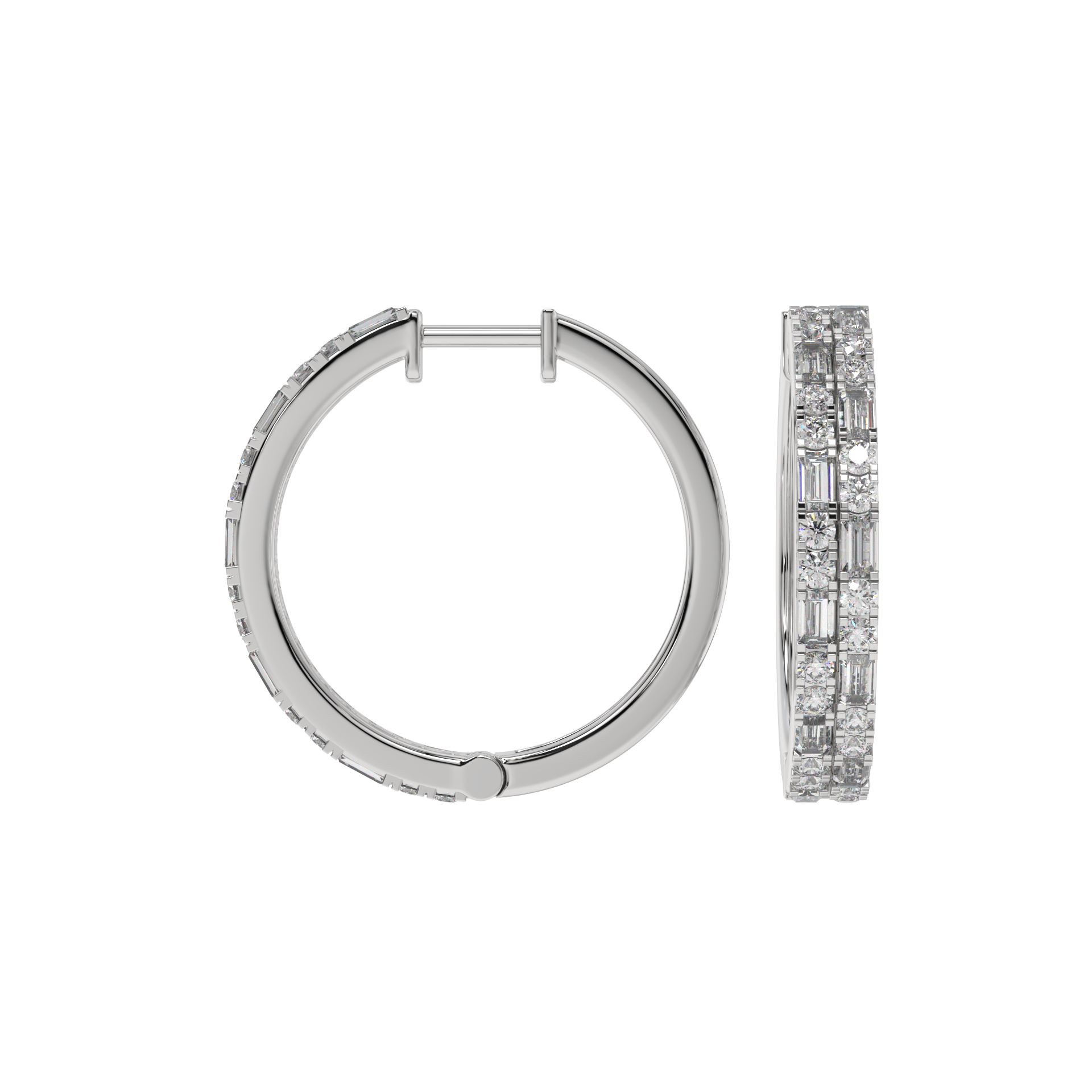 Luxe Baguette & Round Diamond Hoops Caratlink