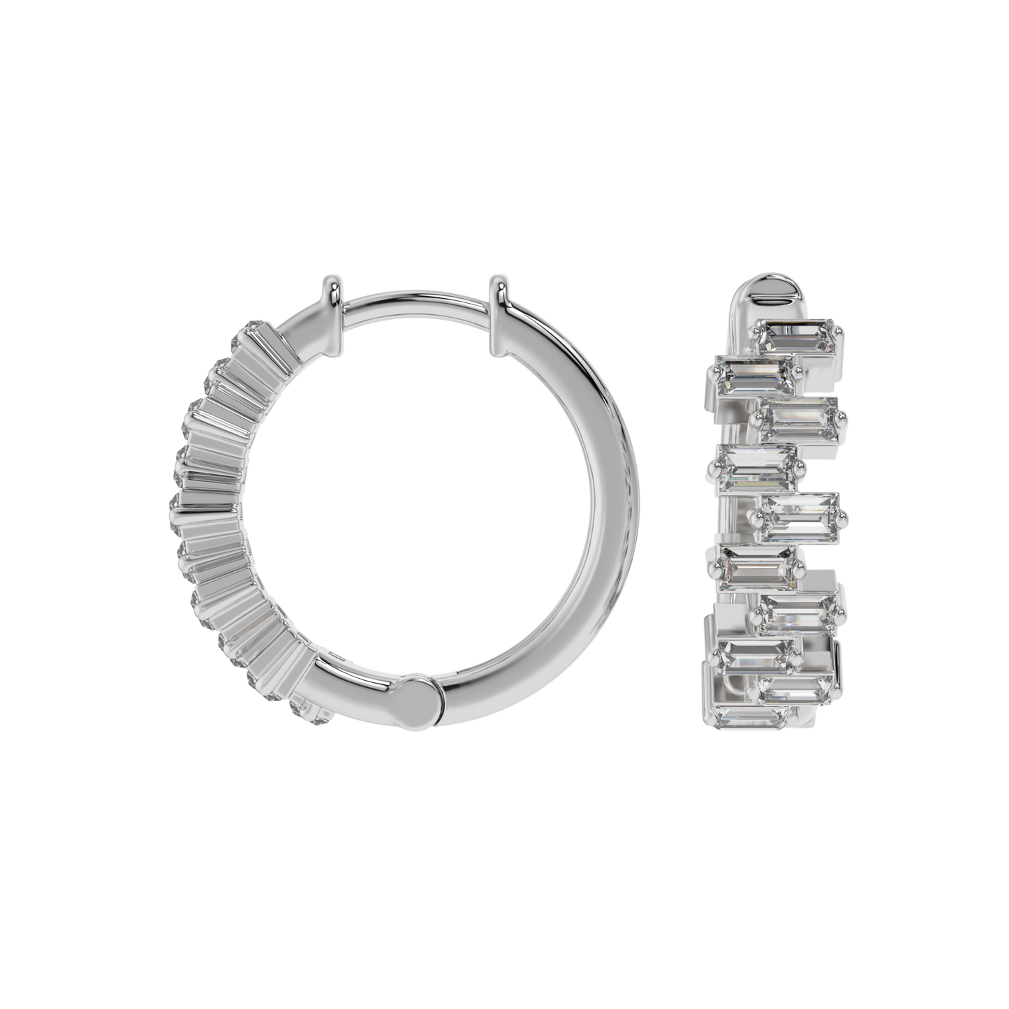 Architectural Baguette Diamond Hoop Earrings Caratlink