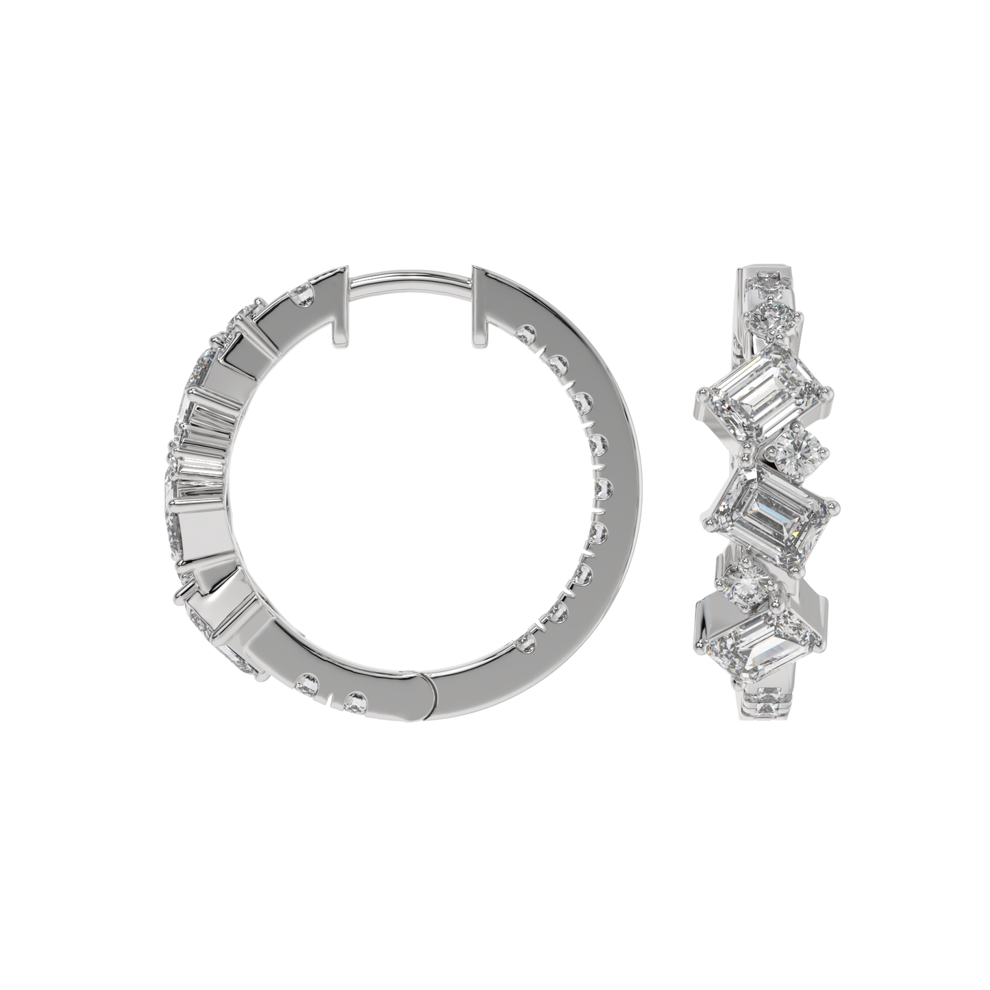 Geometric Emerald Diamond Hoop Earrings Caratlink