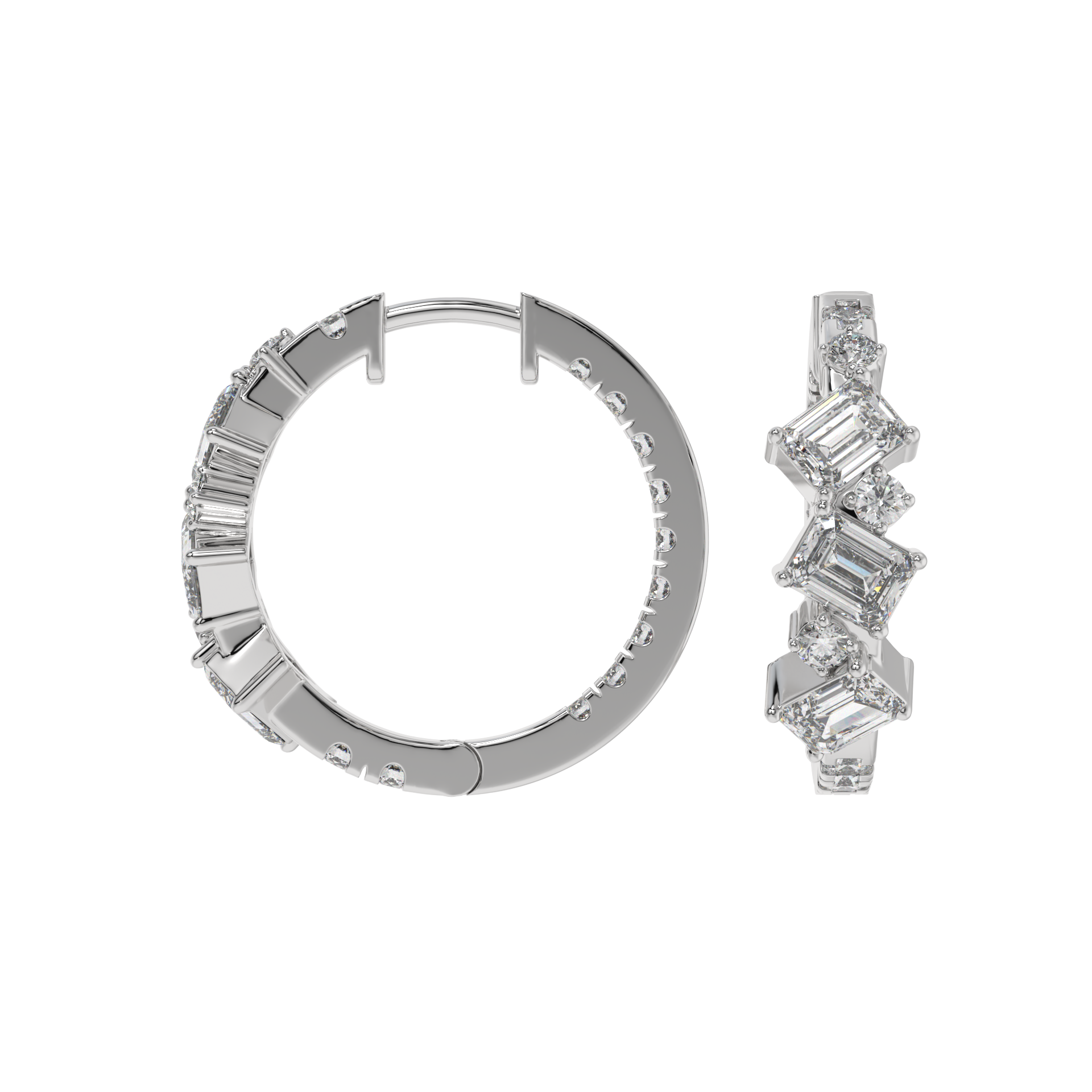 Geometric Emerald Diamond Hoop Earrings Caratlink