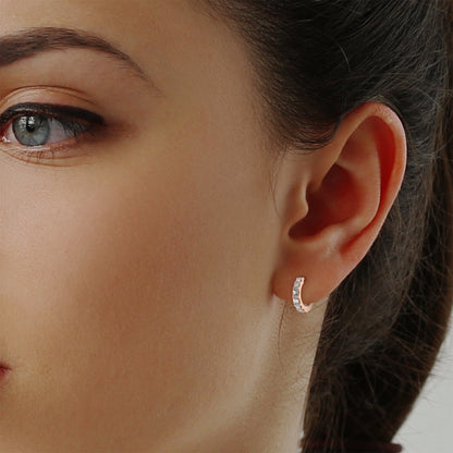 Emerald and Round Diamond Hoop Earrings