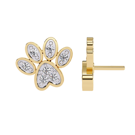 Paw Print Diamond Stud Earrings
