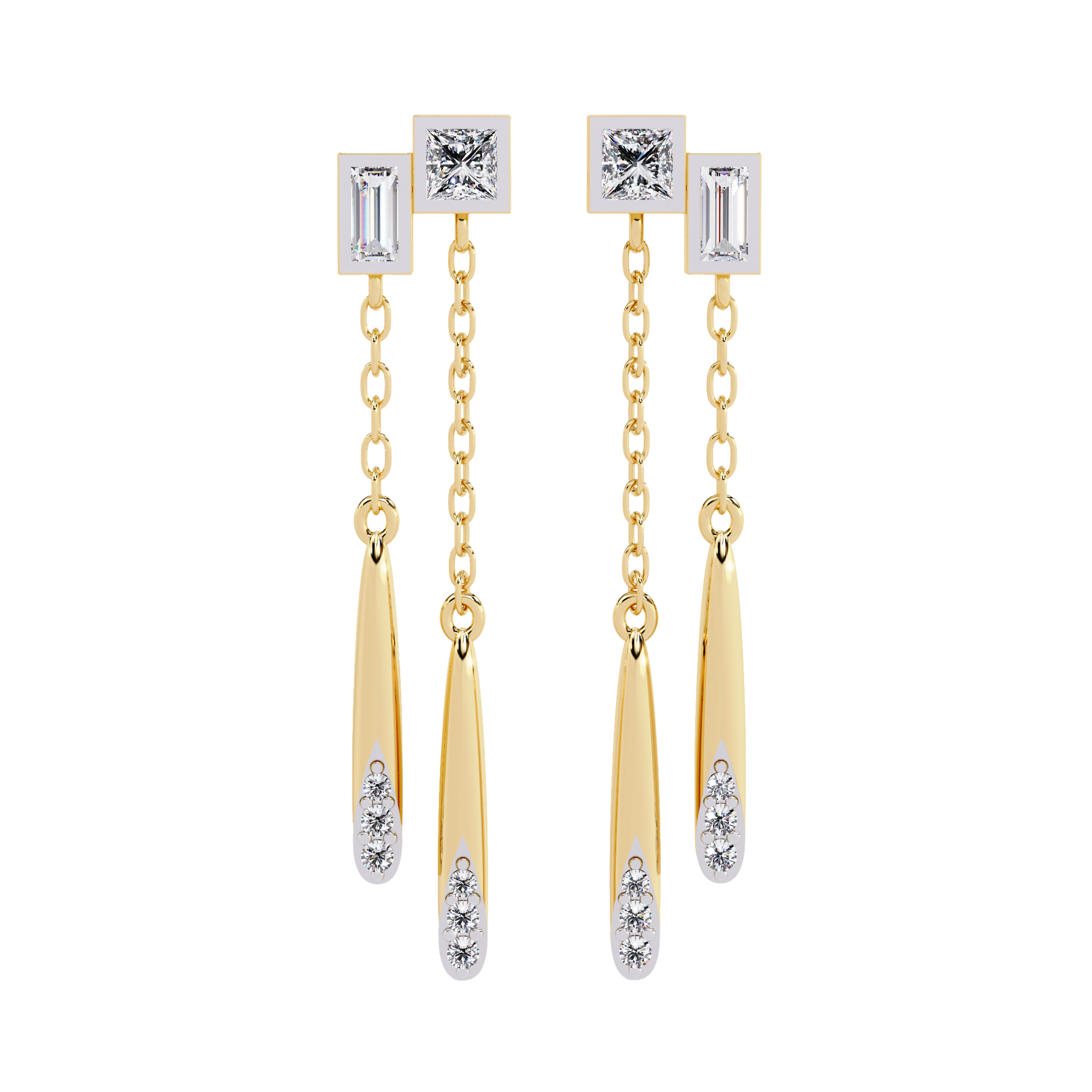 Modern Diamond Drop Chain Earrings Carat Link Jewels