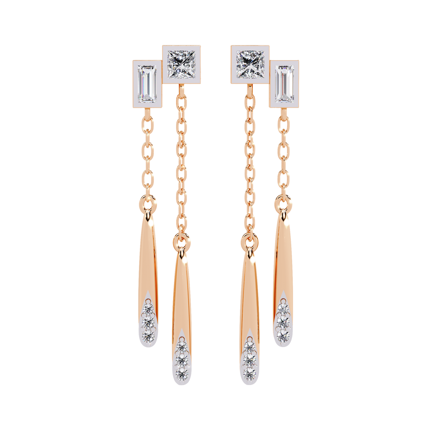 Modern Diamond Drop Chain Earrings Carat Link Jewels