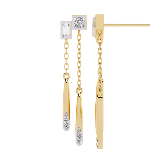 Modern Diamond Drop Chain Earrings