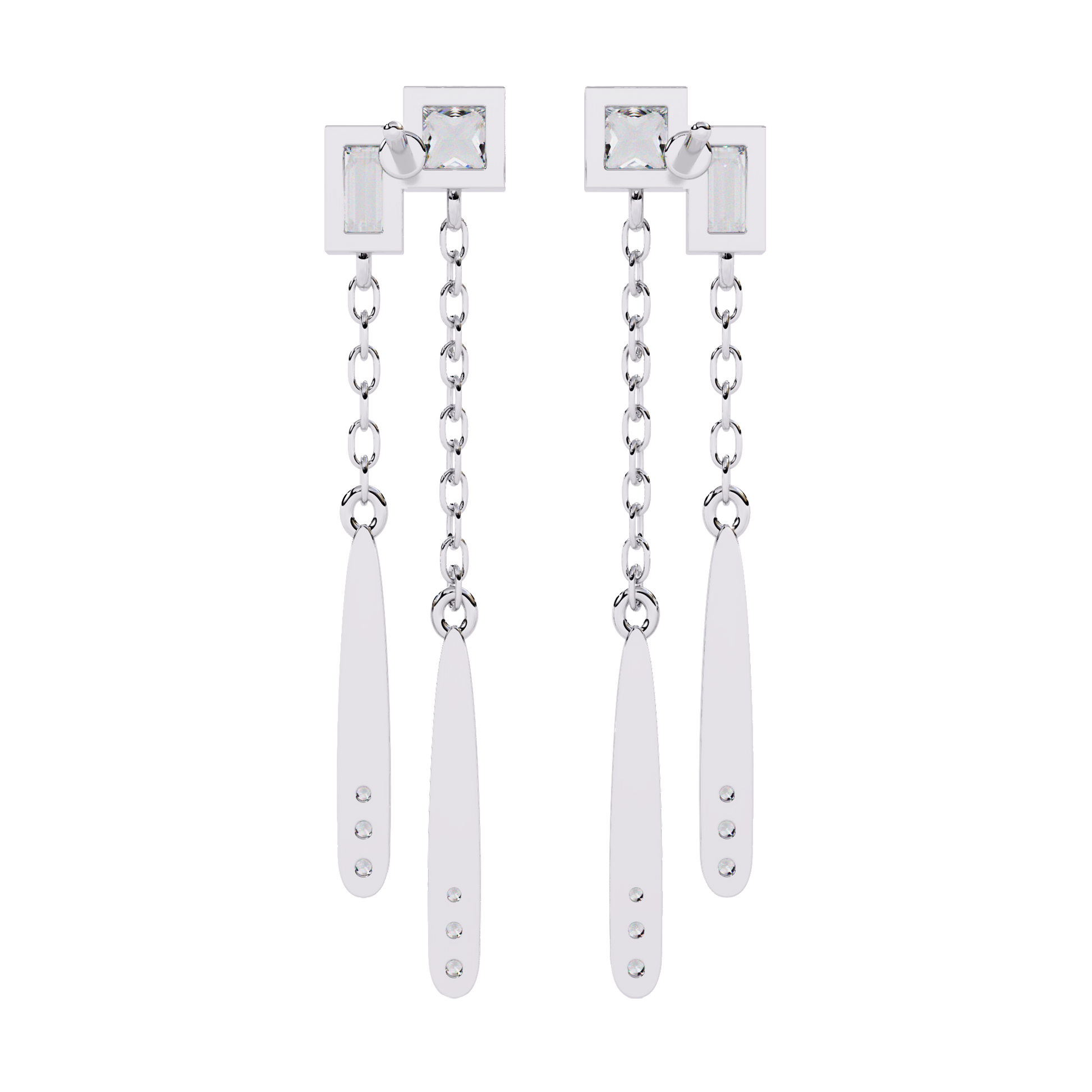 Modern Diamond Drop Chain Earrings Carat Link Jewels