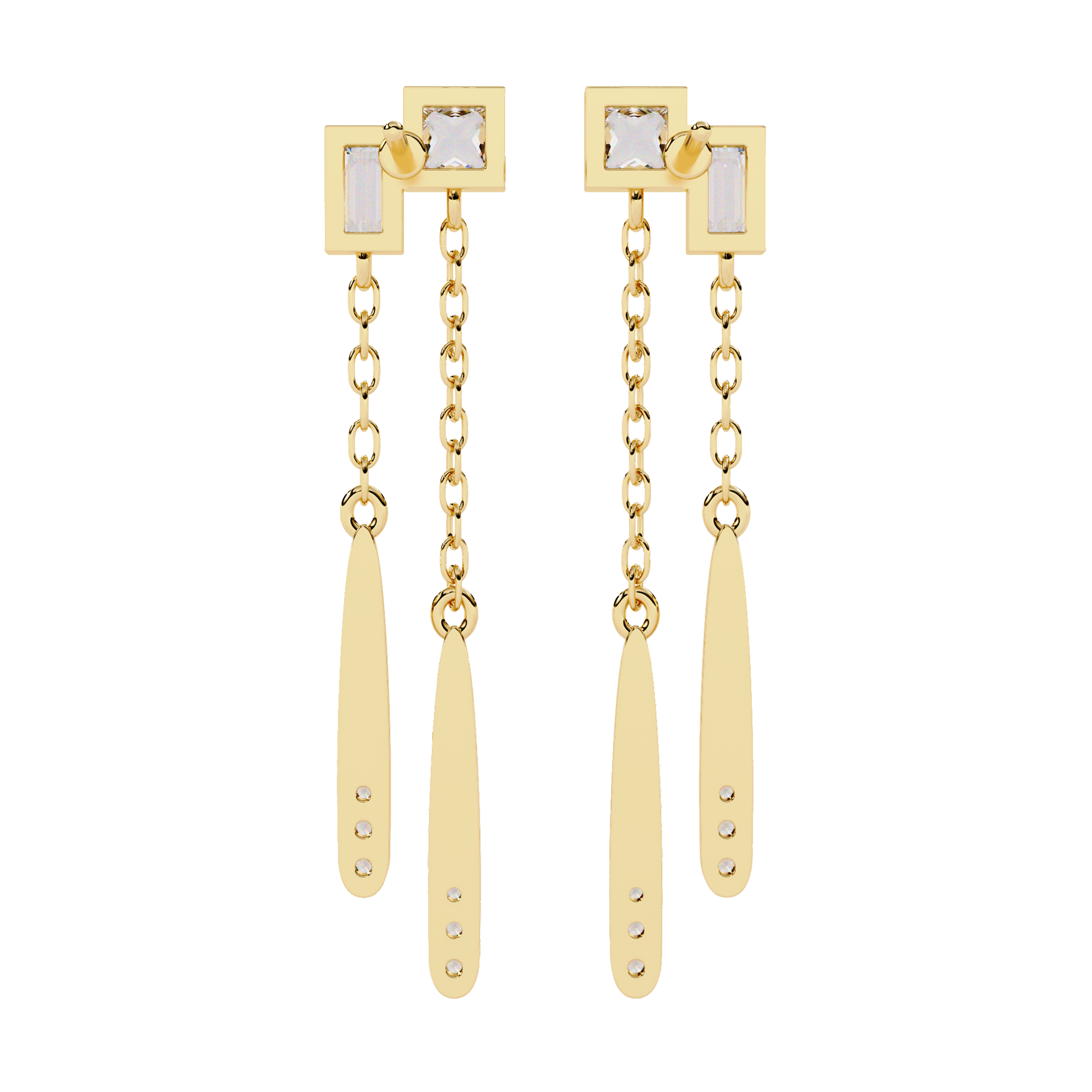 Modern Diamond Drop Chain Earrings Carat Link Jewels