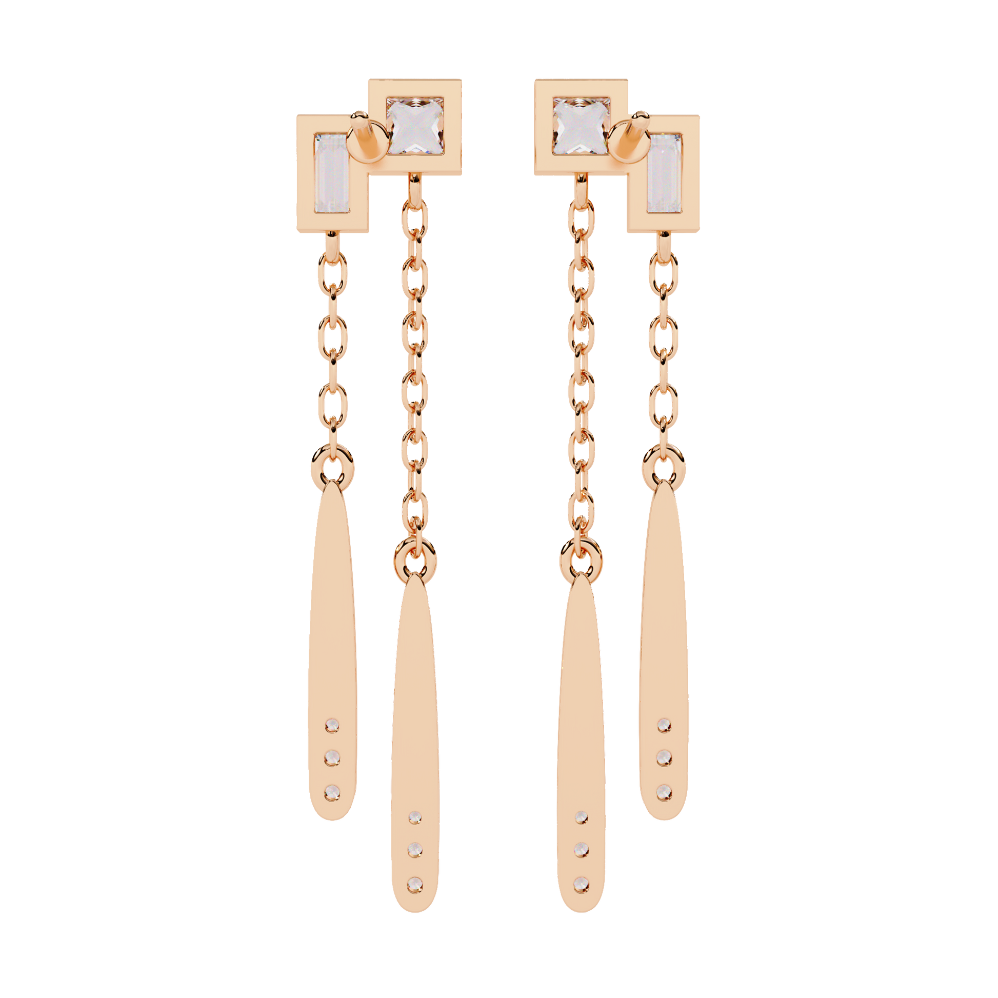 Modern Diamond Drop Chain Earrings Carat Link Jewels