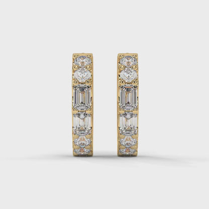 Emerald and Round Diamond Hoop Earrings