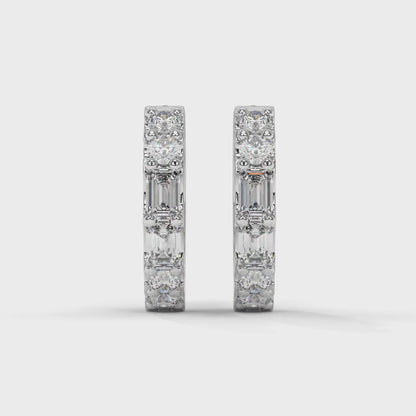 Emerald and Round Diamond Hoop Earrings