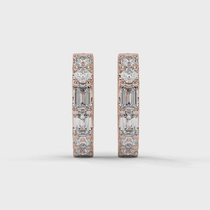 Emerald and Round Diamond Hoop Earrings